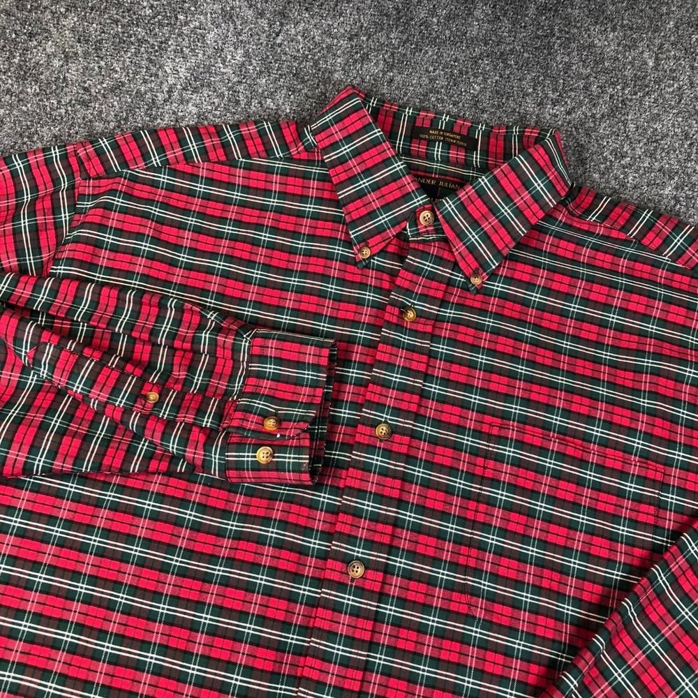 Alexander Julian Colours Mens XL Red Green‎ Plaid Button Down Long Sleeve Shirt